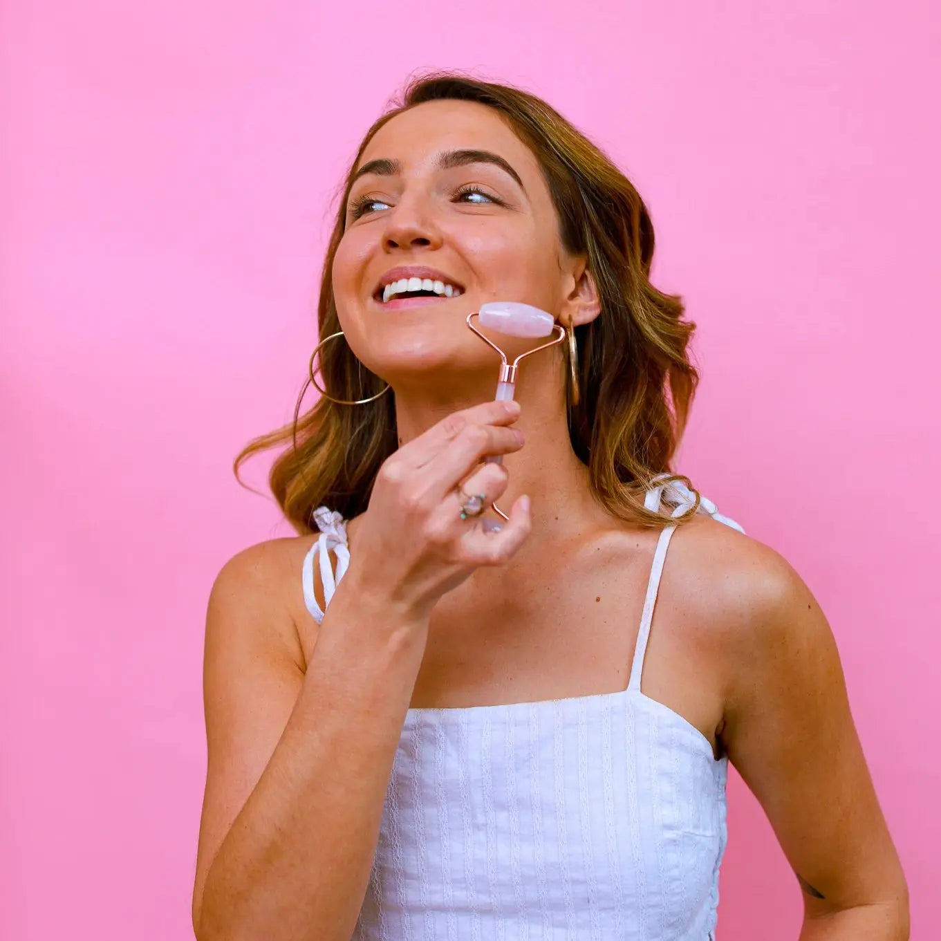 Rose Quartz Facial Roller Champagne Coeus